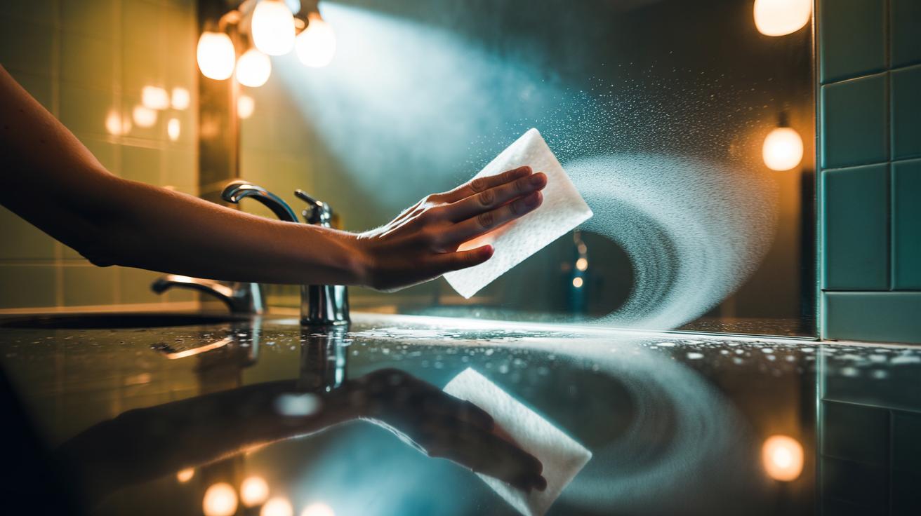A dryer sheet swipe turns cloudy mirrors crystal clear : how fabric softener strips away residue in 5 seconds