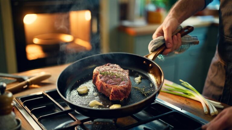 Illustration of a carbon steel skillet on a hob