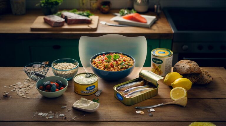 Illustration of dietitians’ budget-friendly food swap featuring pulses and tinned oily fish replacing pricey meats to cut grocery bills and boost immunity in a week