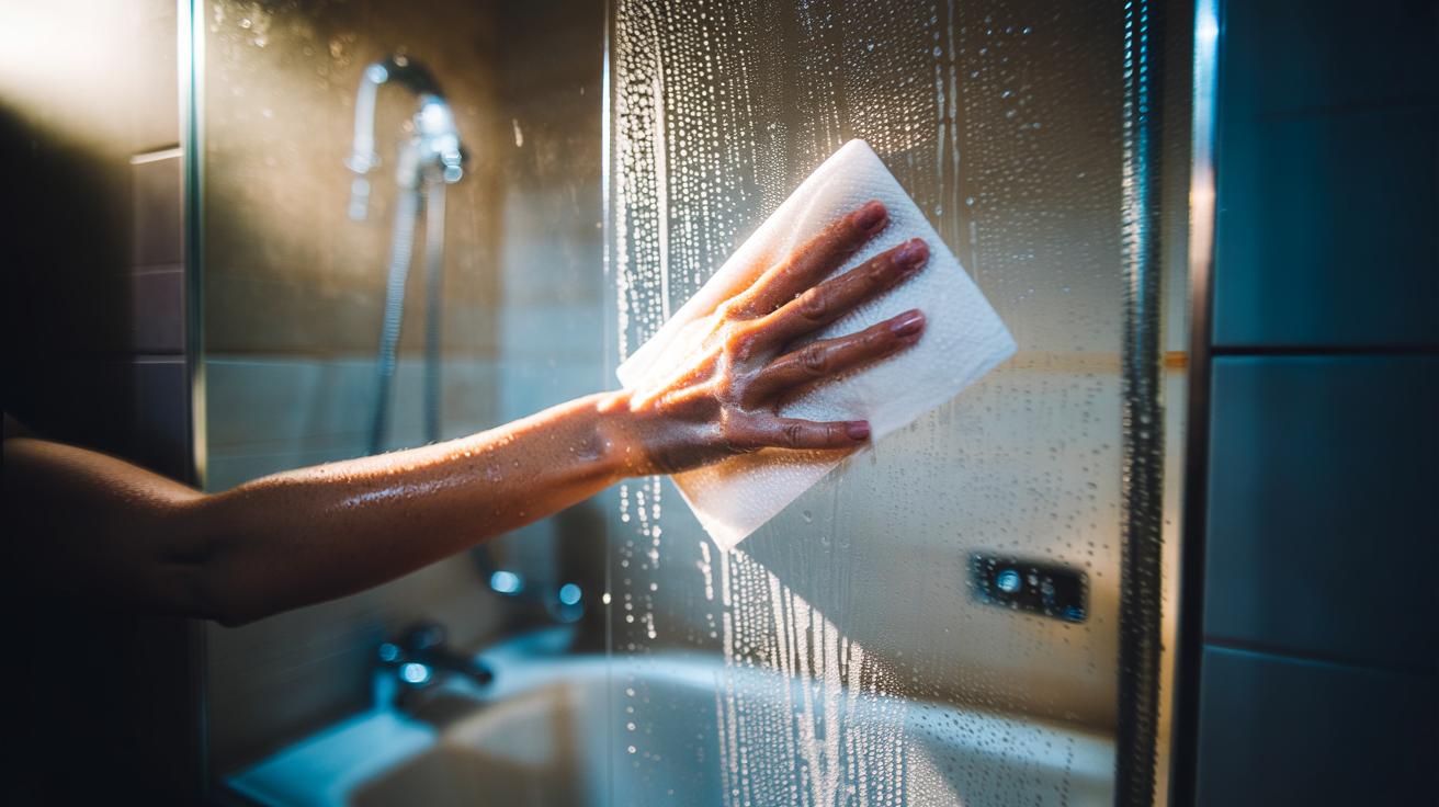 Dryer sheet wipes away shower door grime instantly : how anti-static properties lift soap scum with ease