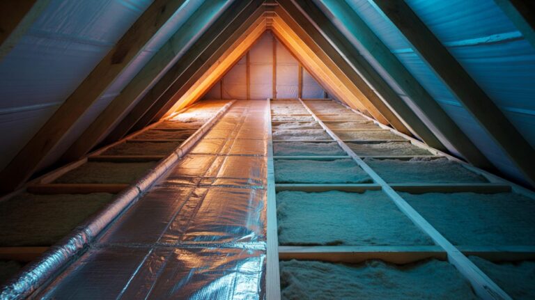 Illustration of aluminium foil layered on home insulation with a clean reflective face and a small air gap reflecting radiant heat back into the room