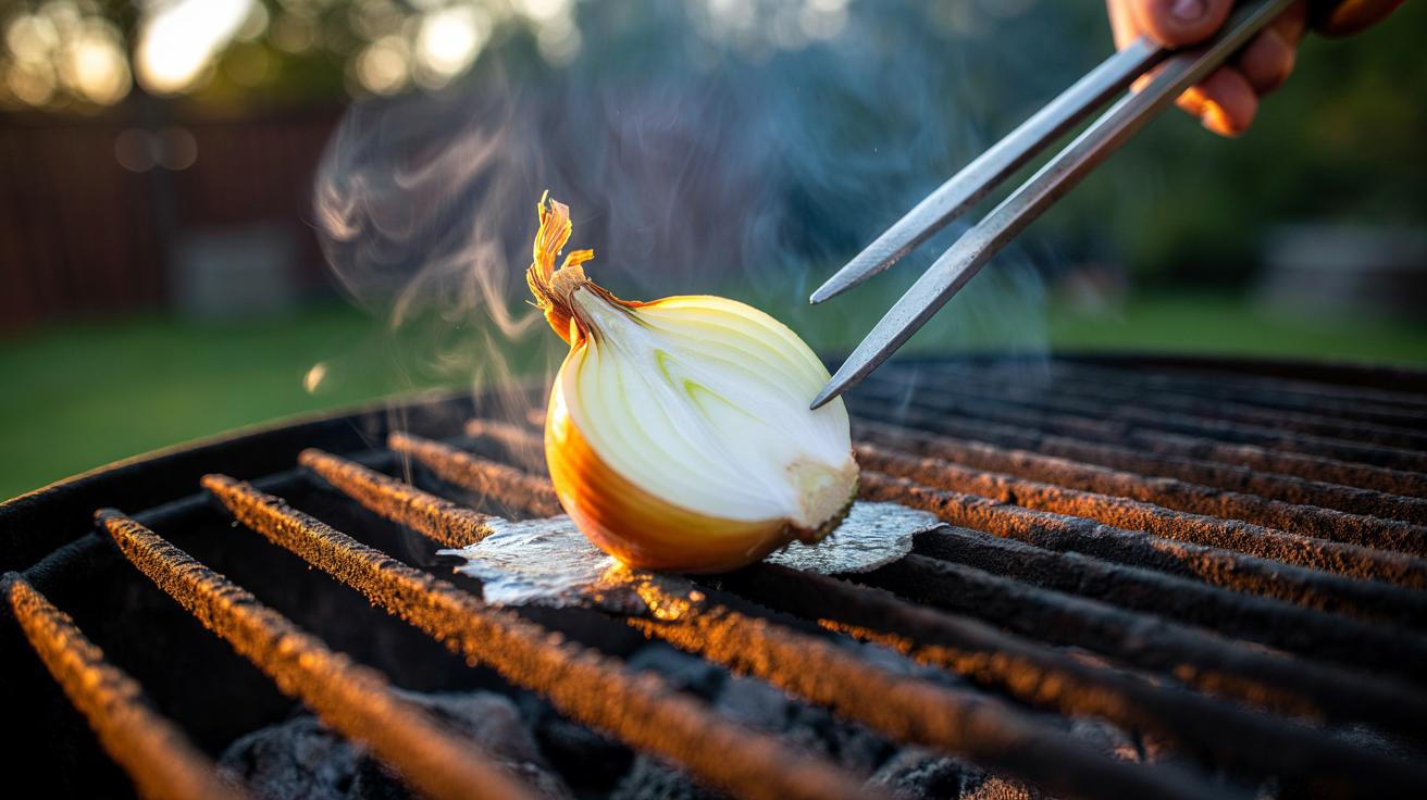 Onion half de-rusts grill racks without scrubbing : how sulphuric compounds break down rust while you watch