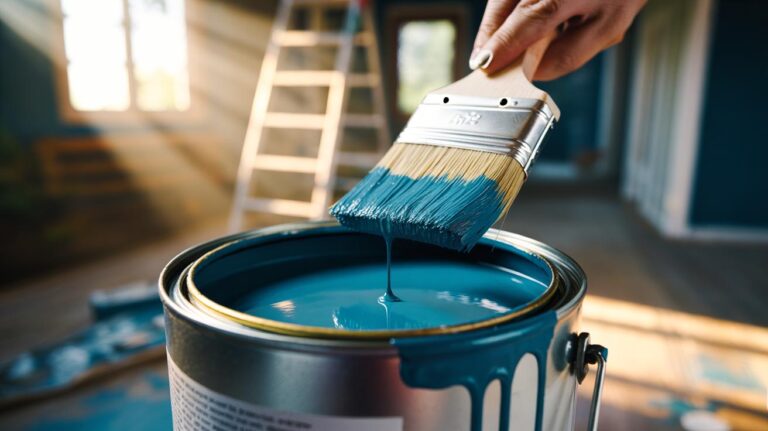 Illustration of a rubber band stretched across a paint can opening, creating a central wiping edge to clean a brush and stop drips