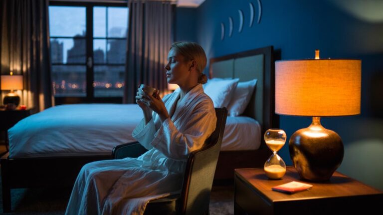 Illustration of segmented sleep in 2024—two night-time sleep blocks separated by a calm, low-light wakeful interval, challenging the 8-hour myth