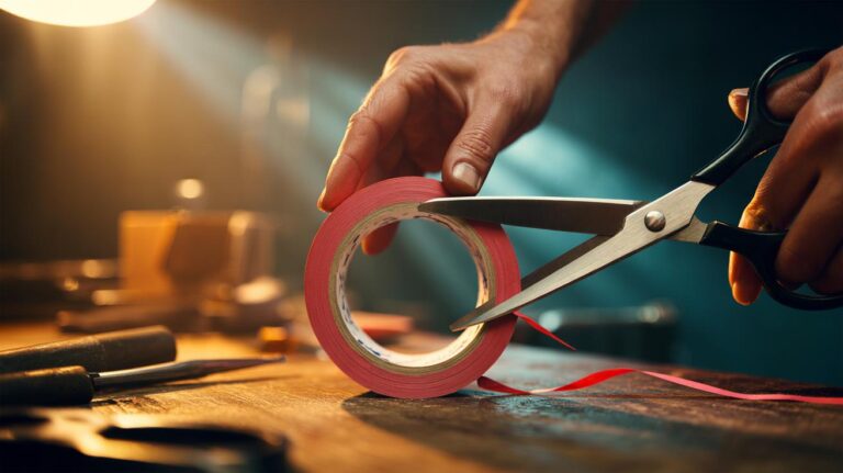 Illustration of a rubber band wrapped around a spool while scissors snip a small notch to anchor it for accurate tension