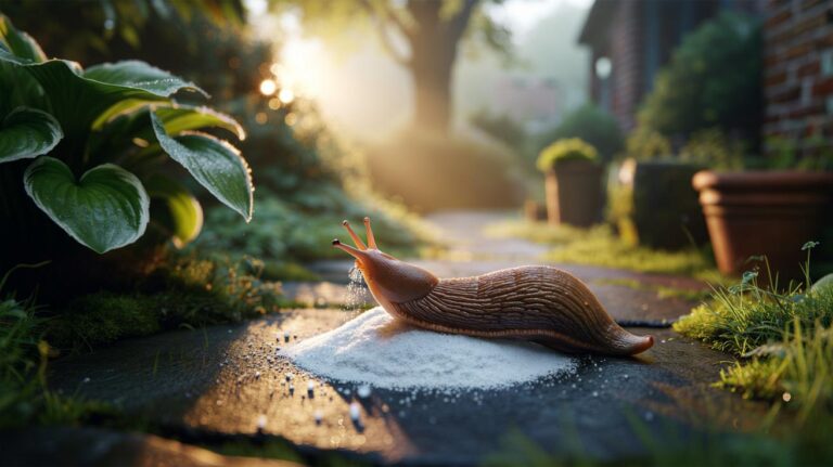 Illustration of sodium chloride crystals dehydrating a garden slug on contact via osmotic shock