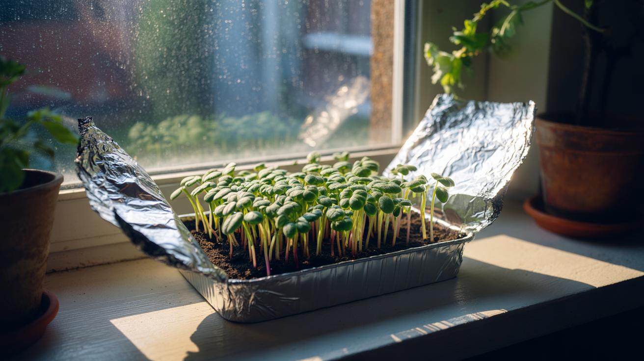 Wrap tin foil around seed trays for rapid growth boost : why reflected light stimulates leaf development fast